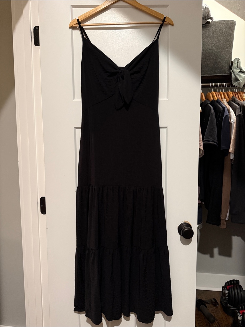 GAP Black Tie-Front Tiered Maxi Dress